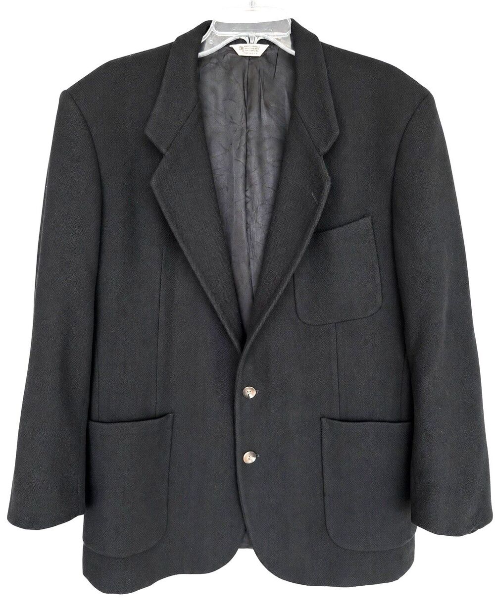 Vintage Speakeasy Mens 42L 100% Pure Wool Black Herringbone Blazer USA Made